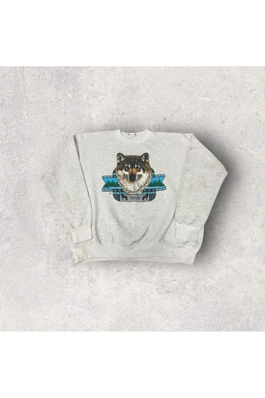 Vintage Made In USA Timber Wolf Canis Lupus Wolf Crewneck- XXL
