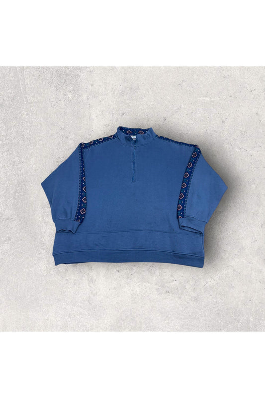 Vintage Chinawear Woman by Morsly 1/4 Zip Aztec Trim Pullover Sweatshirt- XXL