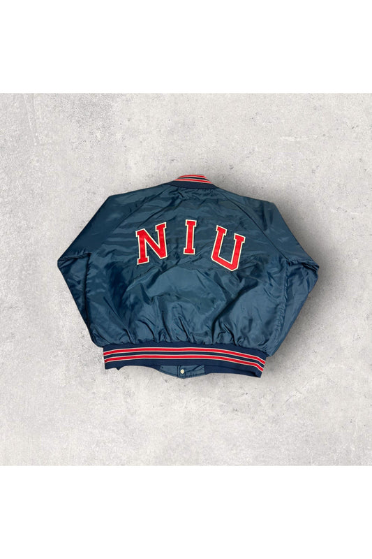 Vintage Holloway 80s NIU Huskies Northern Illinois University Satin Bomber Jacket- XXL