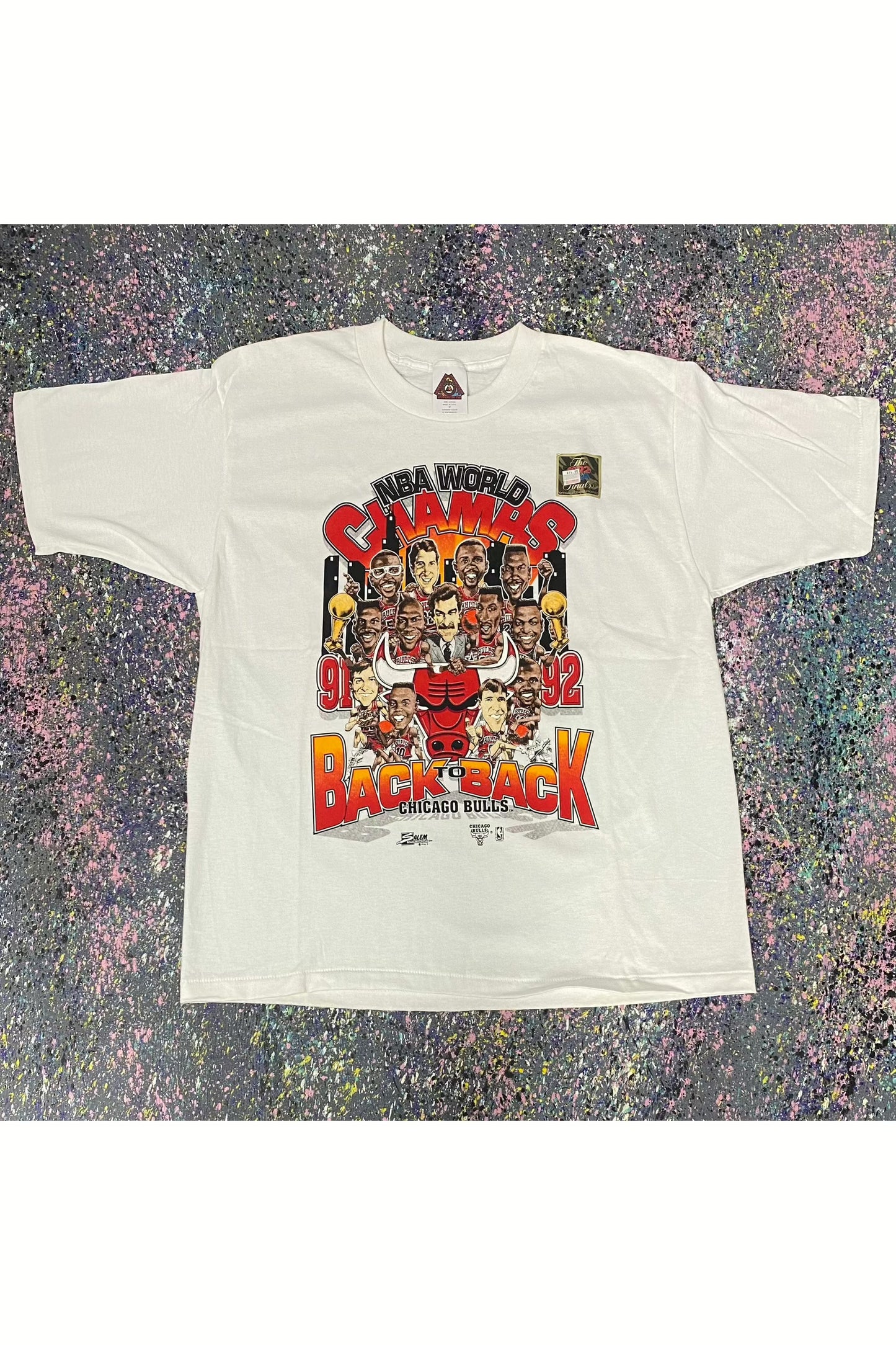 Vintage Deadstock 1992 Chicago Bulls Back 2 Back Champs Caricature Tee- M (Fits L)