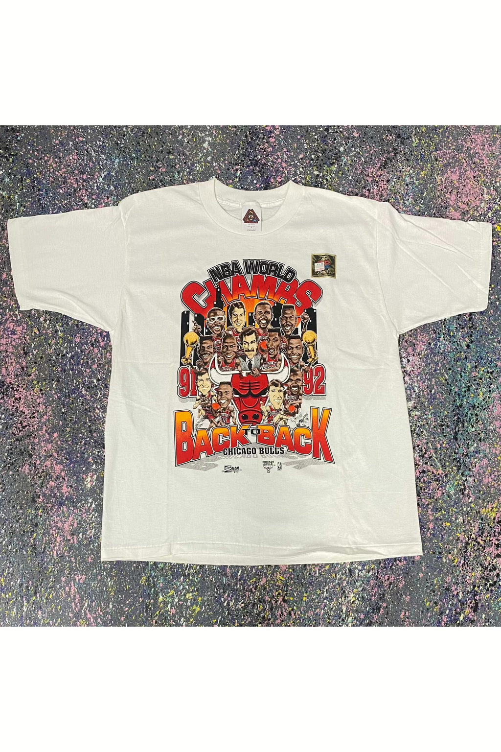 Vintage Deadstock 1992 Chicago Bulls Back 2 Back Champs Caricature Tee- M (Fits L)