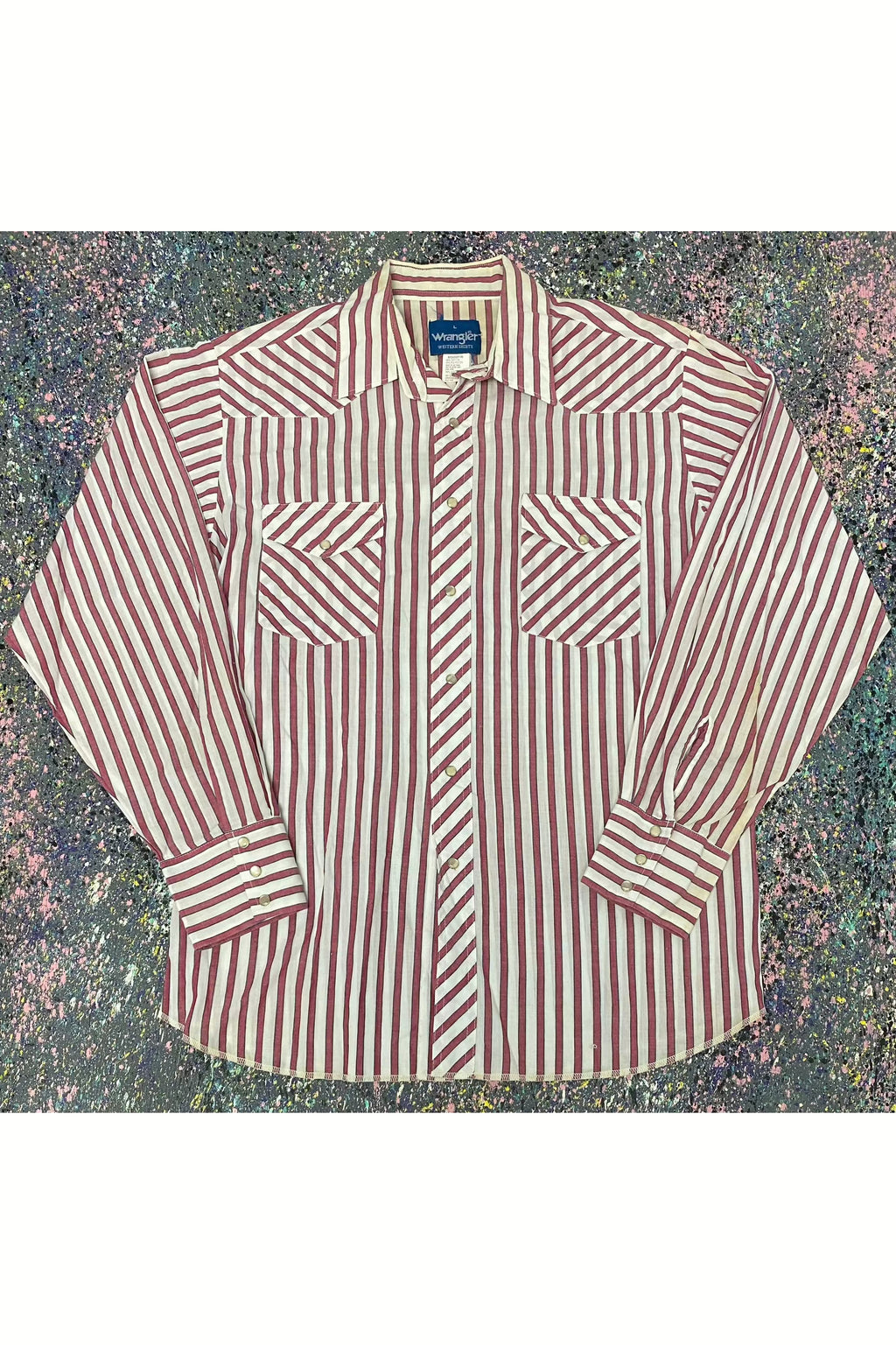 Vintage Wrangler Western Shirts Pearl Snap Striped Button Up Shirt- L