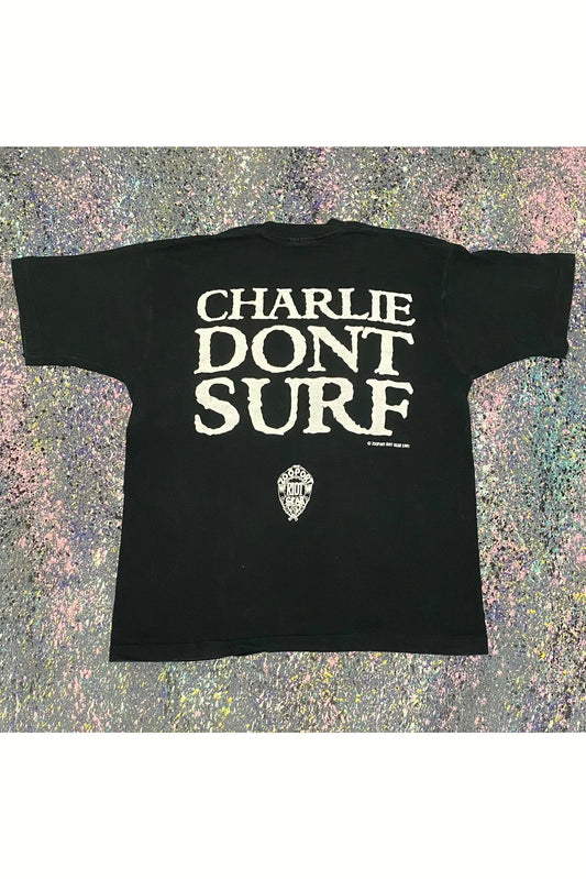 Vintage 1991 Zooport Riot Gear Charles Manson Charlie Don't Surf Tee- L