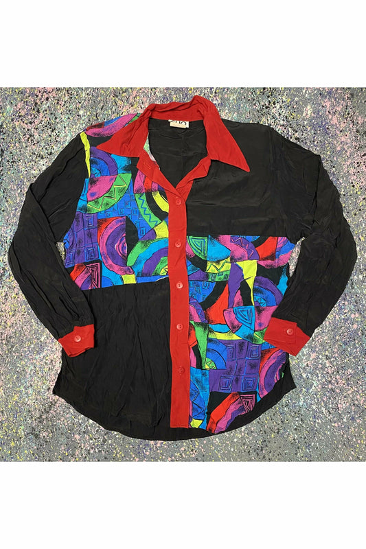 Vintage 90s CLIO Women’s Colorful Pattern Long Sleeve Blouse- M